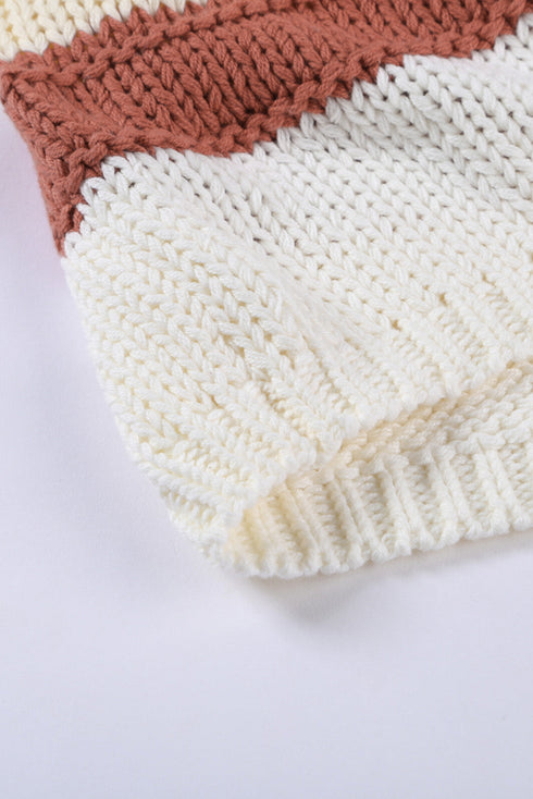 V-Neck Knitted Lantern Sleeve Pullover Sweater